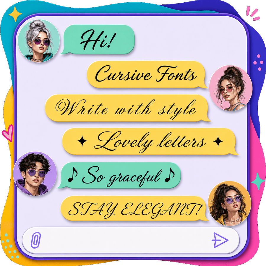 Chat bubbles showing cursive fonts โ flowing script and handwriting copy-and-paste text styles
