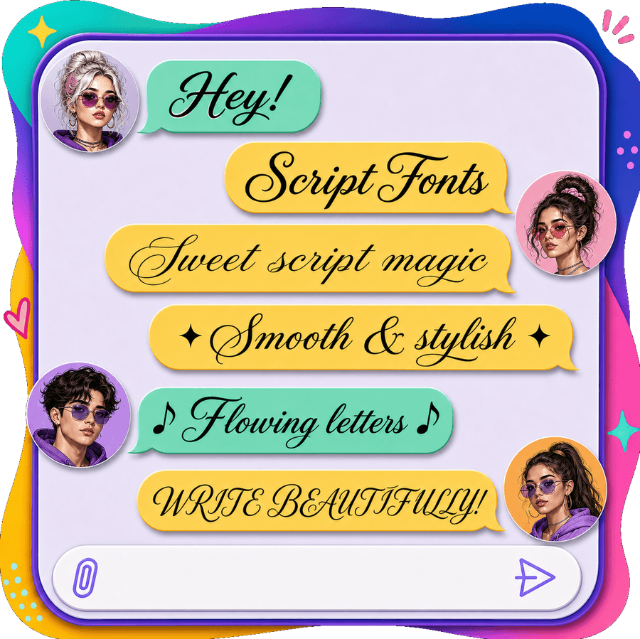 Chat bubbles showing aesthetic script fonts โ elegant calligraphy copy-and-paste text styles